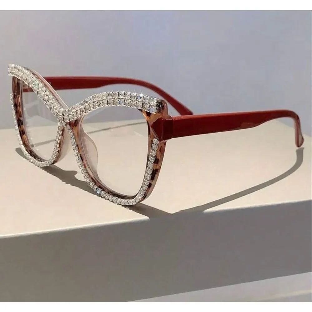 Red Rhinestone Studded Statement Glasses - Picture 2 of 2
